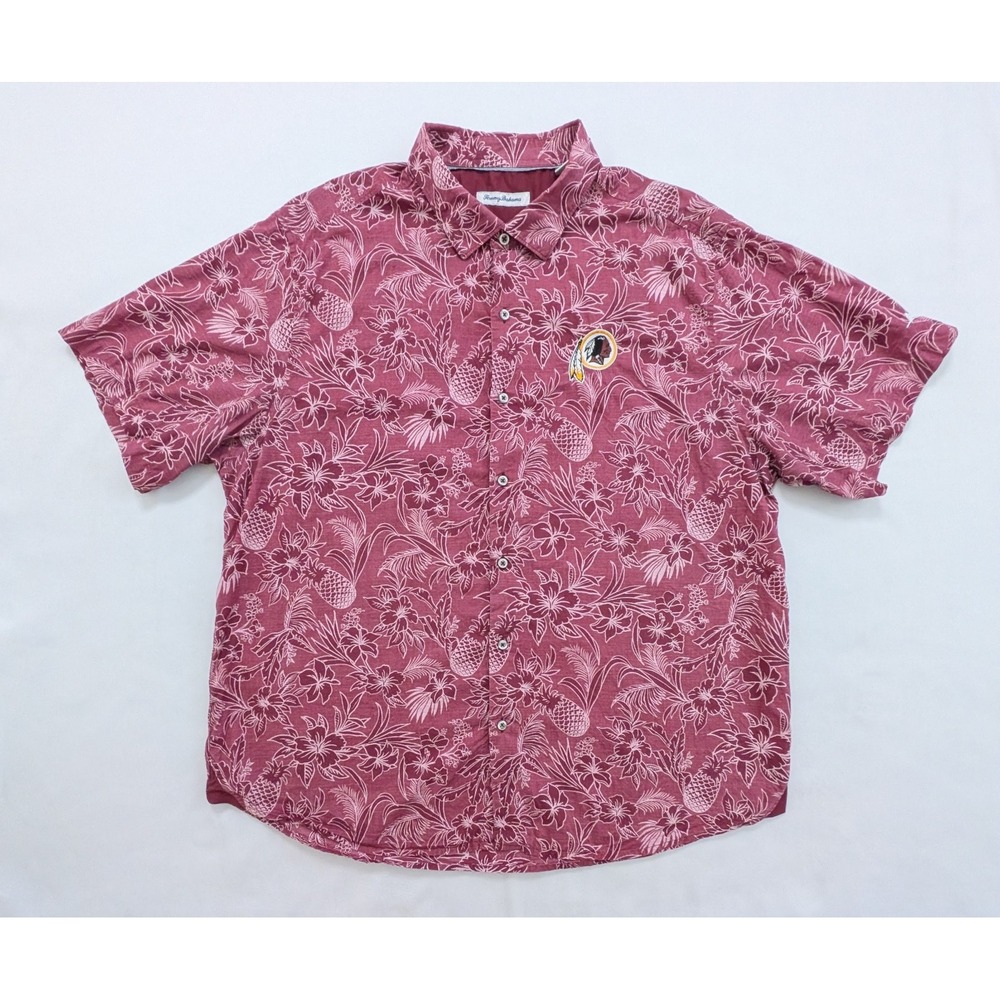 Tommy Bahama Washington Redskins NFL Hawaiian Button Up Shirt Red Floral 2XL XXL